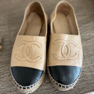 Pre loved Classic Chanel Beige and black Espadrilles